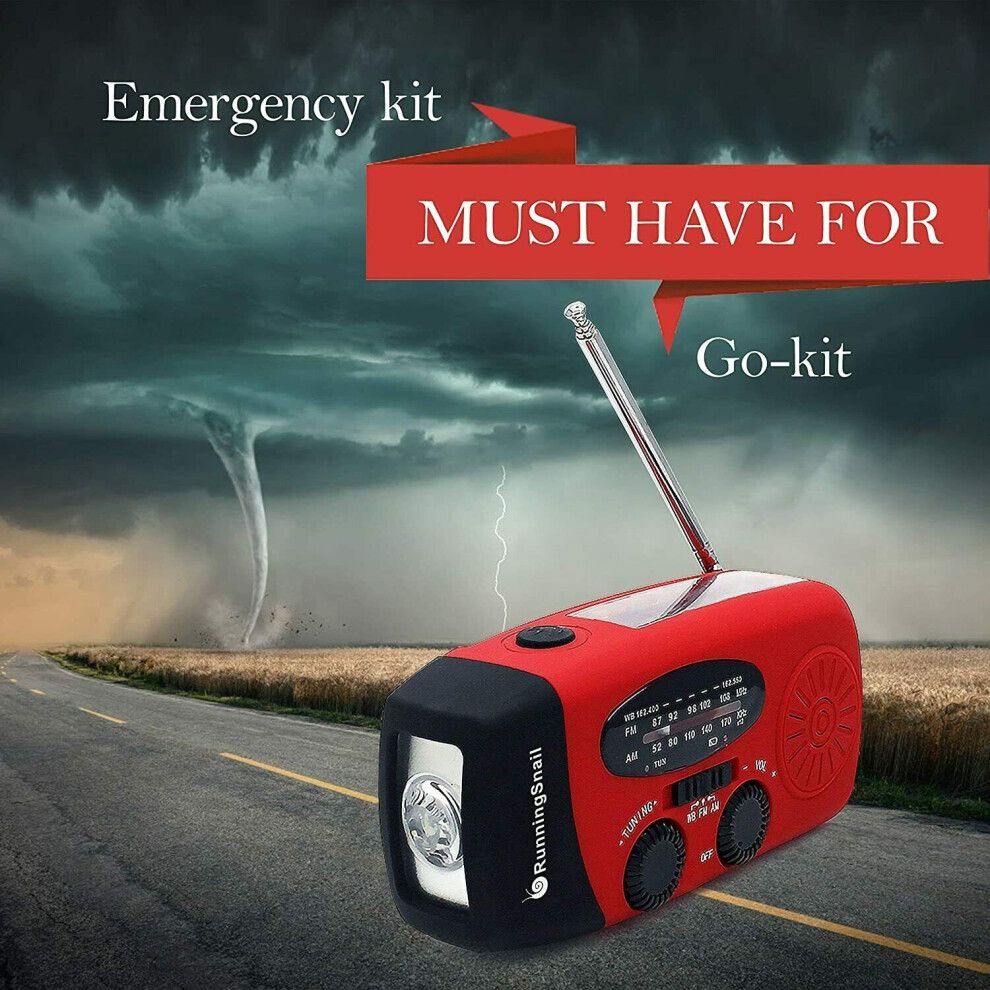 (Red) AM FM WB Emergency Solar Hand Crank Portable Radio With Dynamo And Flashlight