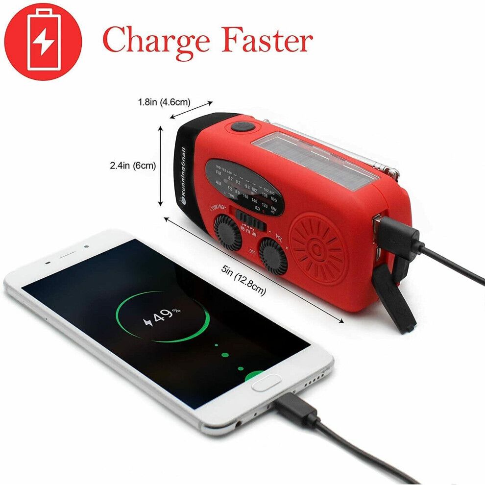 (Red) AM FM WB Emergency Solar Hand Crank Portable Radio With Dynamo And Flashlight