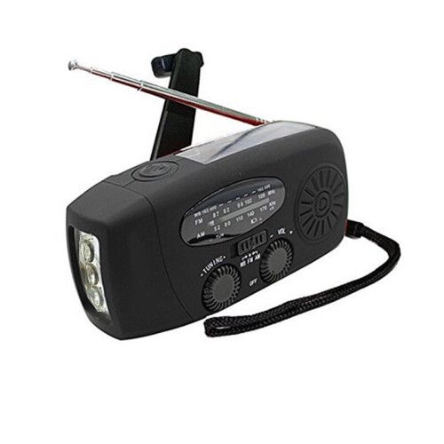 (Red) AM FM WB Emergency Solar Hand Crank Portable Radio With Dynamo And Flashlight