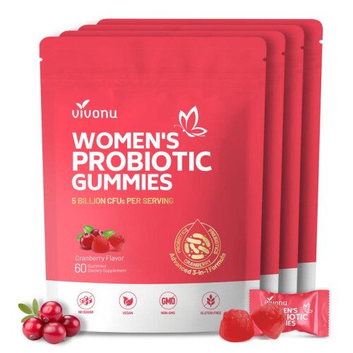 (Pack of 4) Cranberry Probiotic Gummies Targeting Body Odor Womens Health and Body Balance Vegan 60 Gummies per Pack