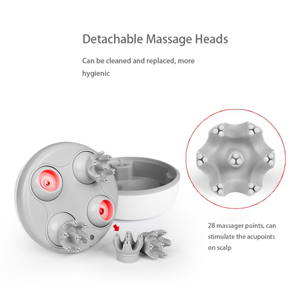 Electric Scalp Head Massager with 4 Removable Heads Attachments for Stimulating Hair Growth Deep Clean Stress Release Waterproof Portable Massager for Head Neck Body