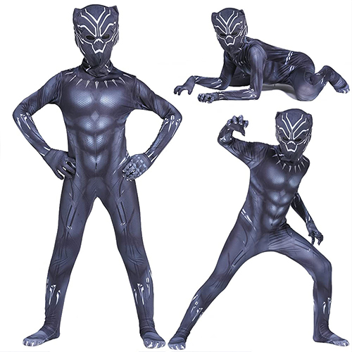 (7~8 Years) Black Panther Jumpsuit Kids Cosplay Costume Superheros Bodysuit Fancy Dress Outfits Anime Movie Roleplay Onesies for World Book Day