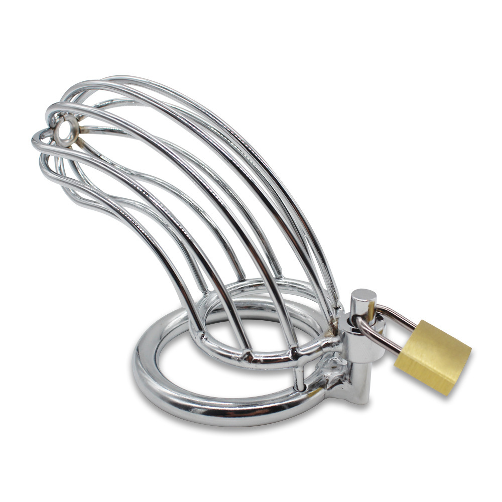 (S) Male Stainless Steel Cock Cage Lockable Bondage Adult Sex Toys for SM Sex Game Men Penis Cock Ring Sleeve Lock Male Chastity Device