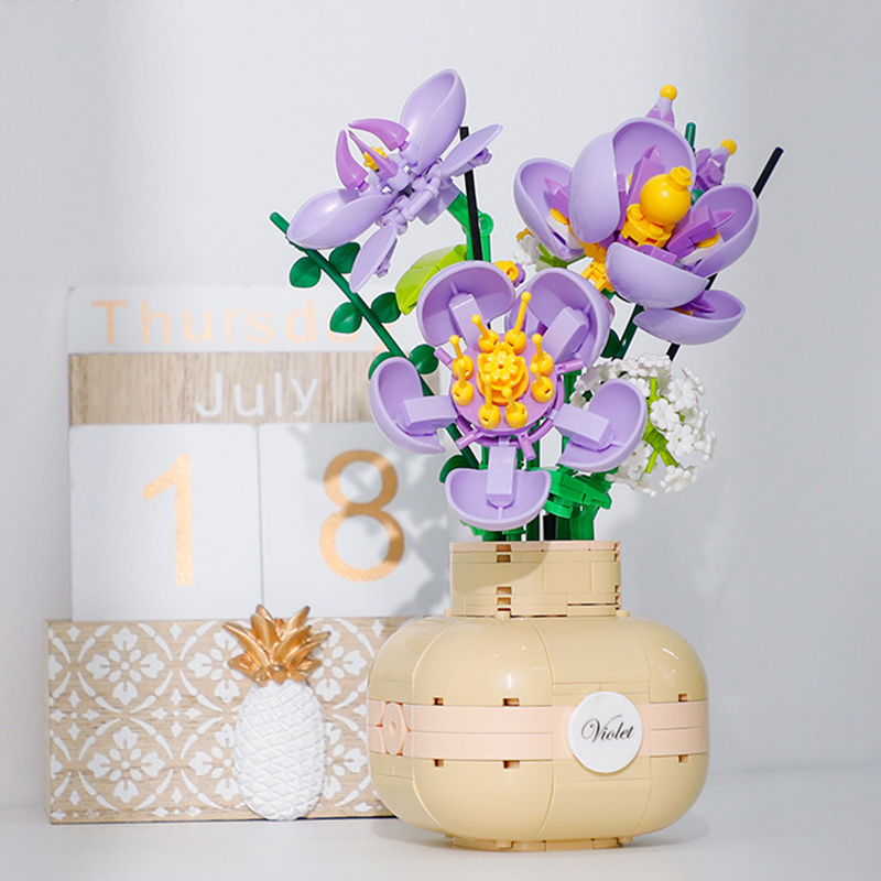 (Rose) Building Block Bouquet 3D Model Toy Home Decoration Plant Potted Flower Assembly Brick Girl Toy Child Gift