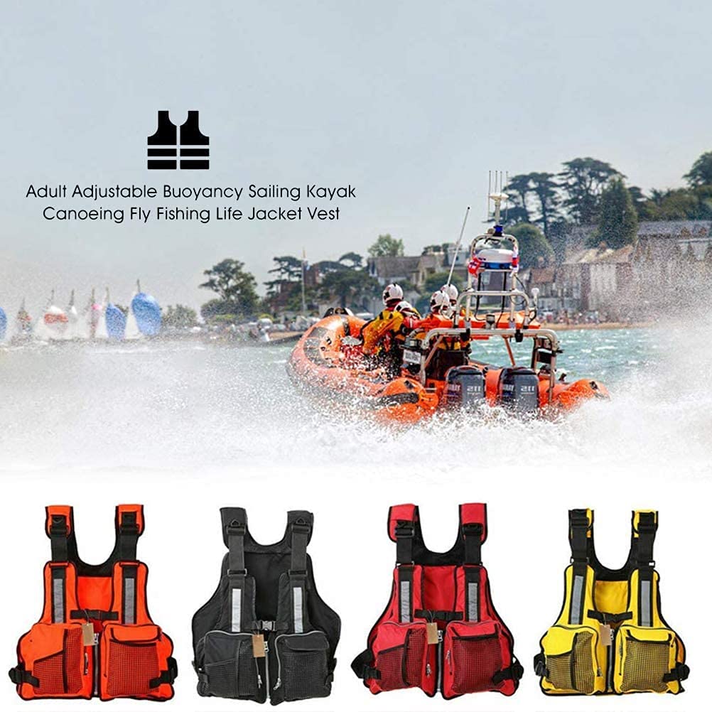 (Yellow) Life Jacket Adults Boat Aid Sailing Kayak Fishing Life Jacket Vest with Multi-Pockets And Reflective Stripe Men Women Outdoor Floating Water Sports Fishing Sailing Surfing Kayaking One Size