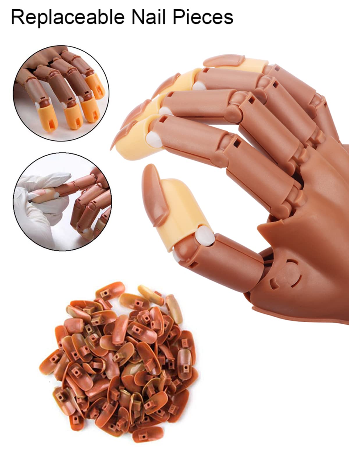 (Practice Hand with 300 Pcs Nail Tips) Practice Hand for Acrylic Nails 300Pcs Nail Tips Flexible Training Hand Professional Nail Art Hand Tool Adjustable False Finger Nail DIY Nail Manicure