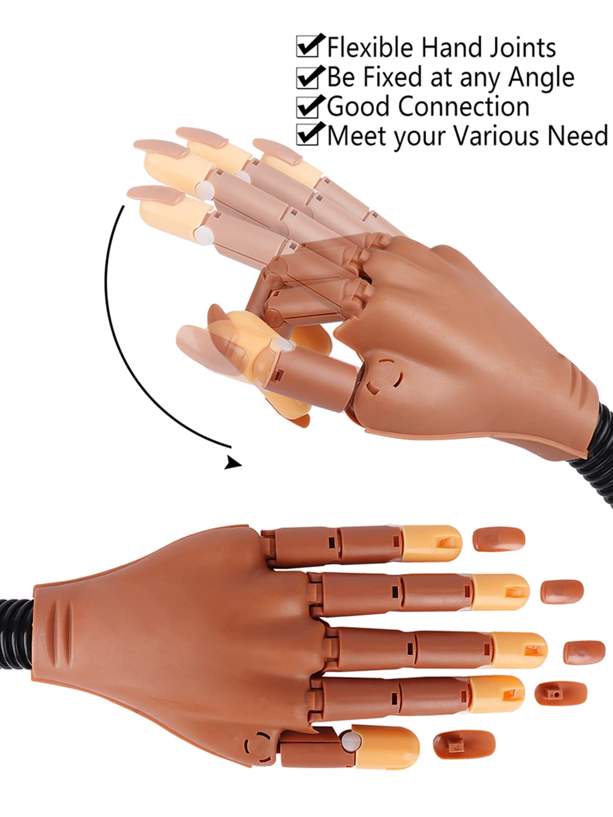 (Practice Hand with 300 Pcs Nail Tips) Practice Hand for Acrylic Nails 300Pcs Nail Tips Flexible Training Hand Professional Nail Art Hand Tool Adjustable False Finger Nail DIY Nail Manicure