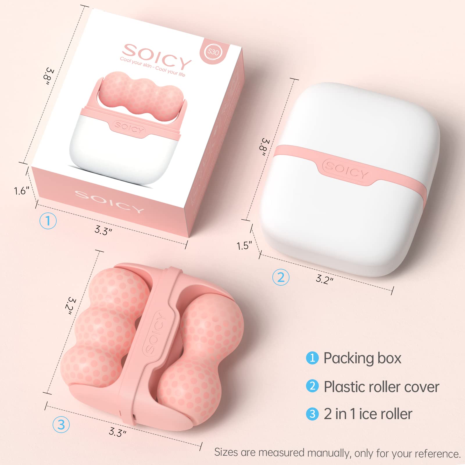 SOICY S30 2-in-1 Ice Roller Pink Facial Massager Skincare Rollers for Face and Eyes
