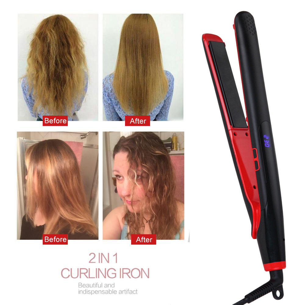 Hair Straightener and Hair Curler Curling Iron Curler Tool 2 IN 1 Professional Fast Heating