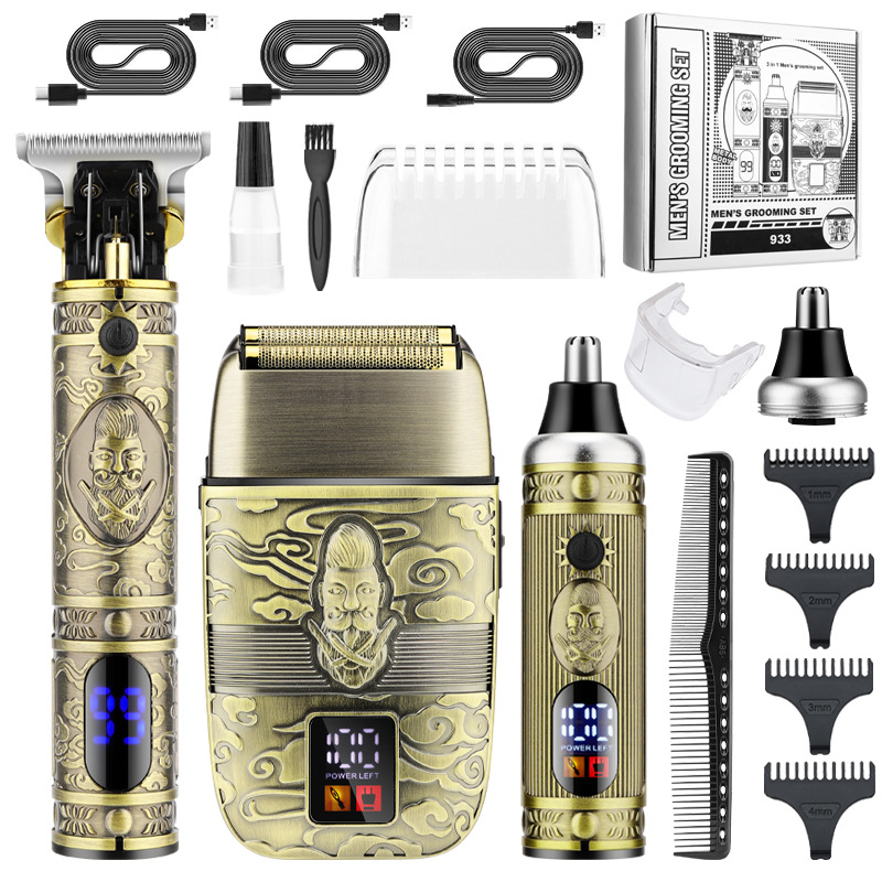 (Bronze) Hair Trimmer Professional Hair Clippers for Men Nose Beard Trimmer Shaver Cordless Barber Clippers Electric Razor Foil Shavers Men Haircut Grooming Kit