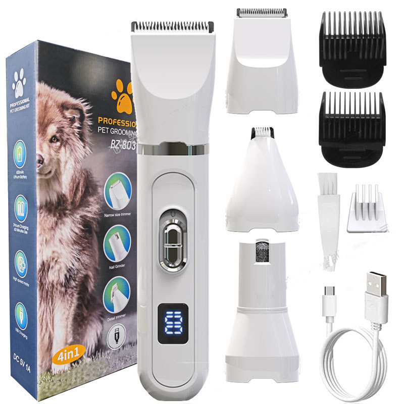 (Pink) 4-in-1 LCD Display Rechargeable Grooming Tool for Dogs and Cats Multi-Functional Pet Hair Clipper