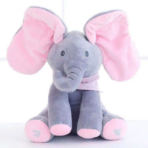 Pink Gray Peek-a-boo Elephant Singing Baby Plush Toy Stuffed Doll