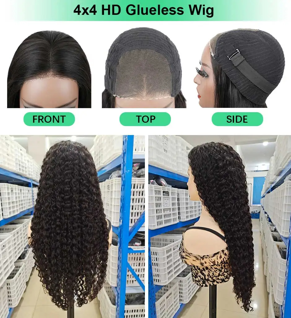 (18 inches) Water Wave Glueless Wig Pre-Cut Lace Wig 180 Percents Pre-Plucked Natural Wave Wear Go Glueless Curly Human Hair Wigs For Women