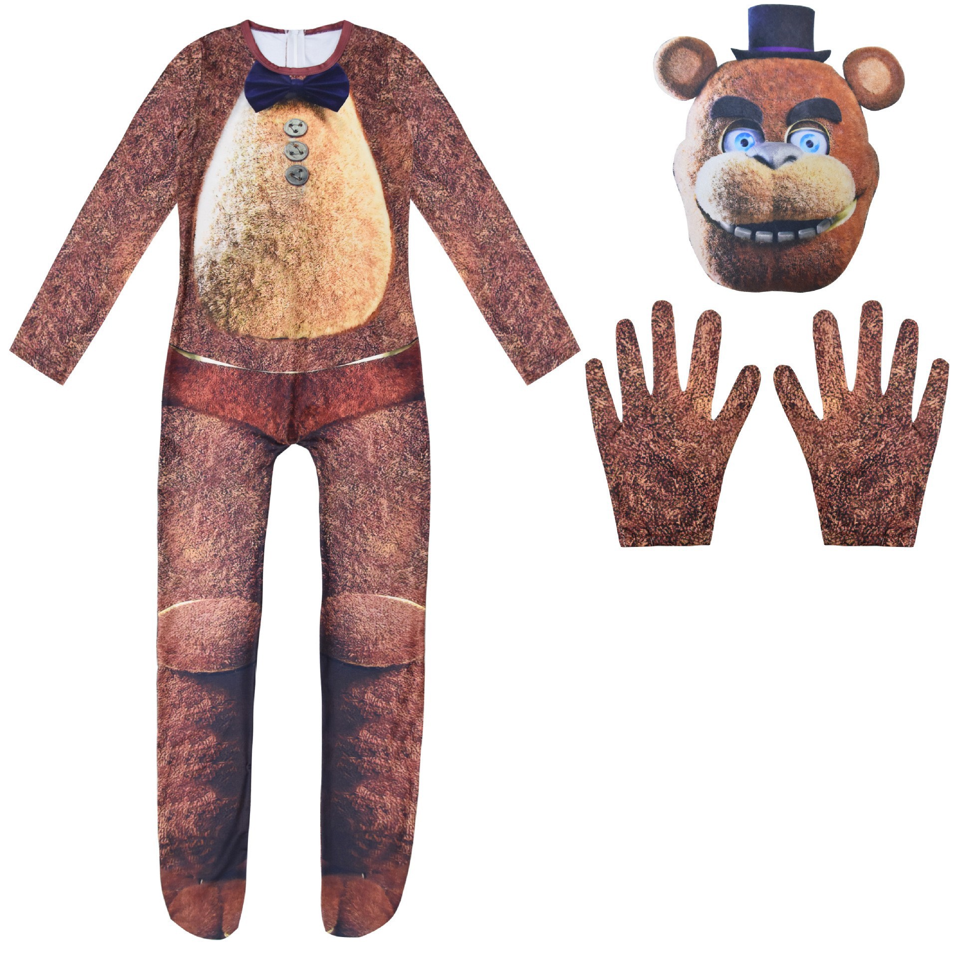 (Size 110) FNAF Halloween Costume Horrible Halloween Costume for Kids Five Nights Freddyed Jumpsuit Cosplay Nightmare Fnaf Freddy Anime Xtmas Gift for Kid