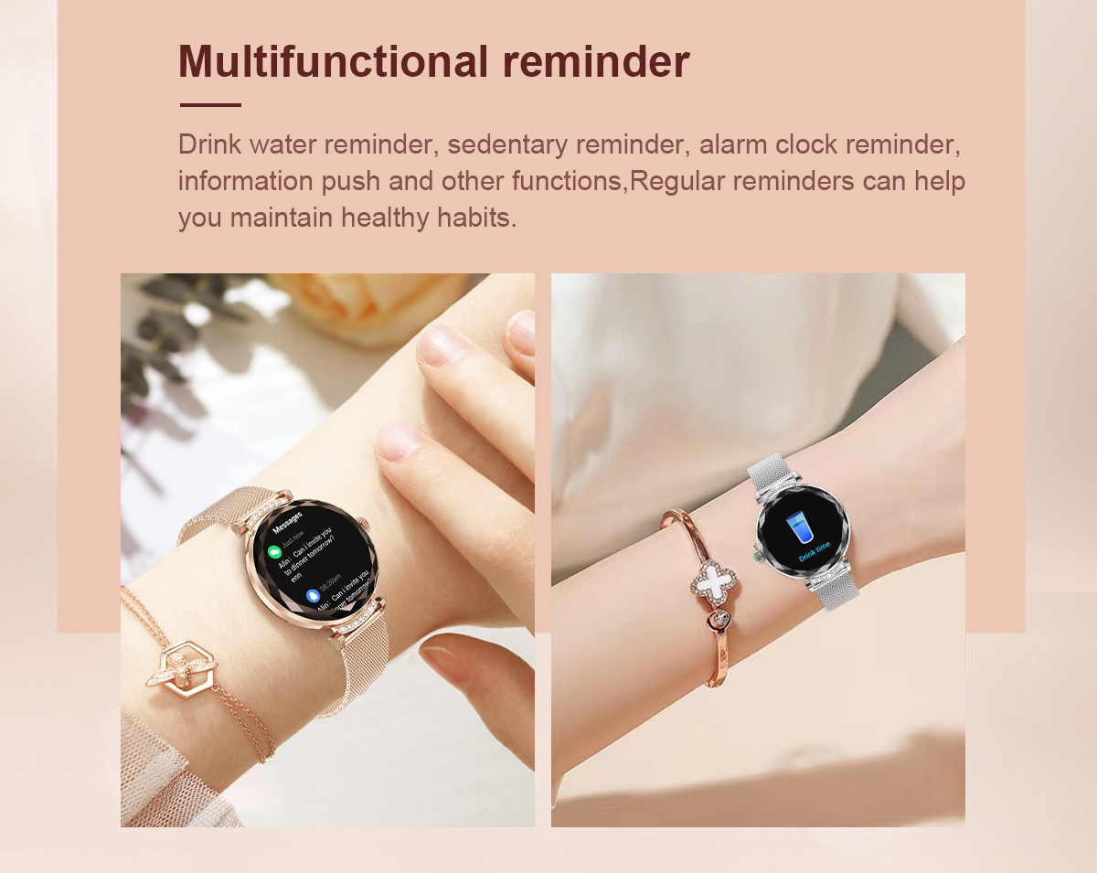 (Gold) Lady Smart Watch Fashion 1.19 Inch AMOLED BT Call Women Female IP68 Smartwatch