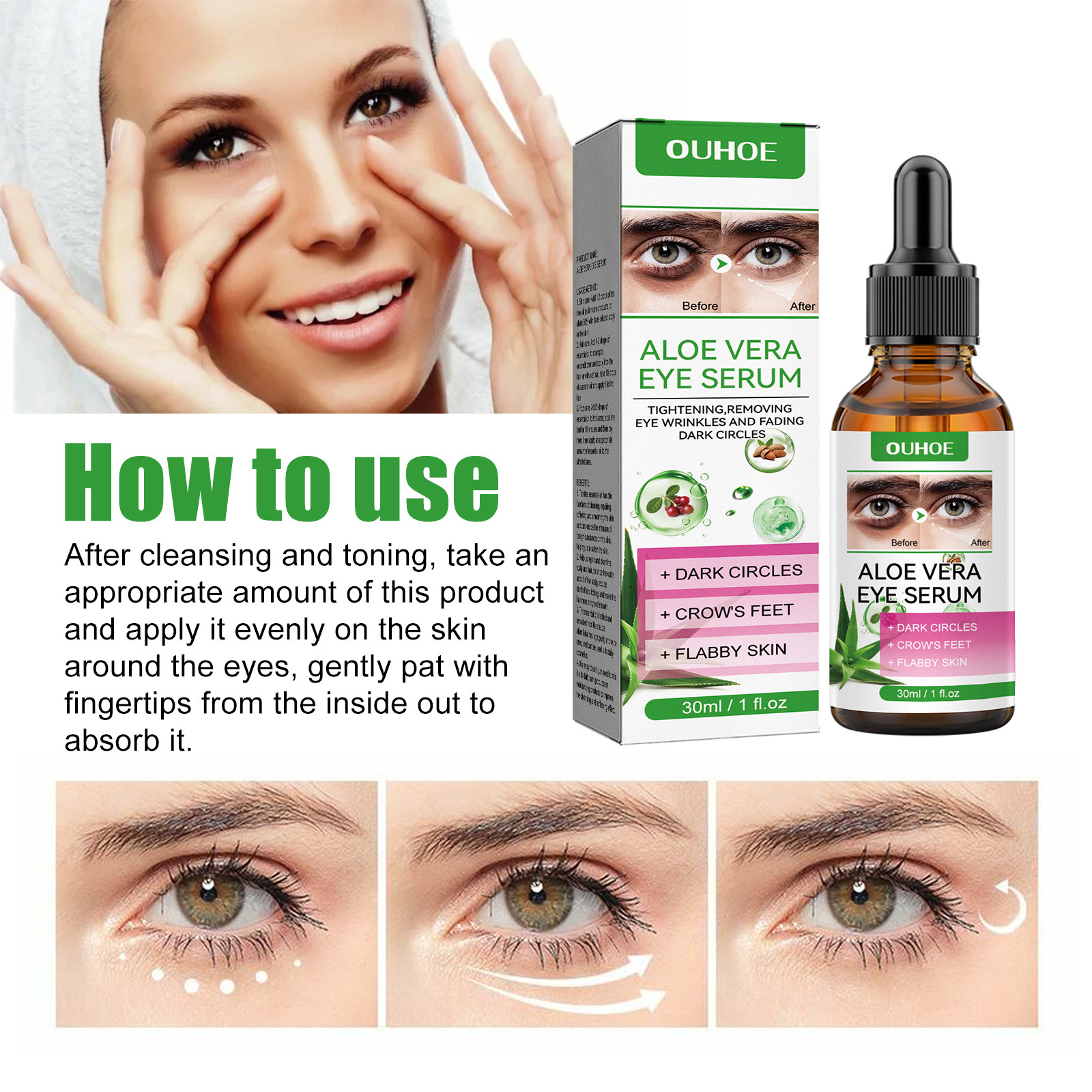 (1 PC) Anti Dark Circle Eye Serum Pigment Correction Remove Puffiness Eyes Bag Fades Fine Lines Moisturize Hydrating Nourish Aloe Vera Whitening Eye Essence