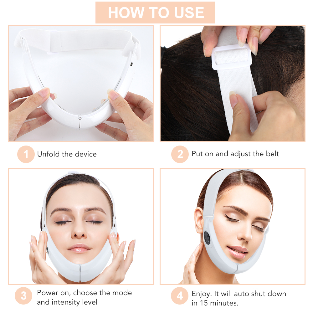 (White) LED Photon Therapy Facial Mask Massager Facial Lifting Device Double Chin V Face Shaped Cheek Lift Belt Machine for Men and Women Training