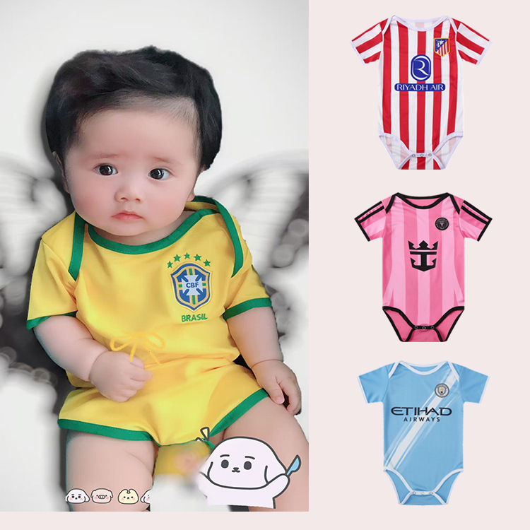 (Baby 5M~12M) Newborn Baby 0-3 Months Baby Basketball Football Sports Jumpsuit Messi Football Kits Ronaldo Bodysuit