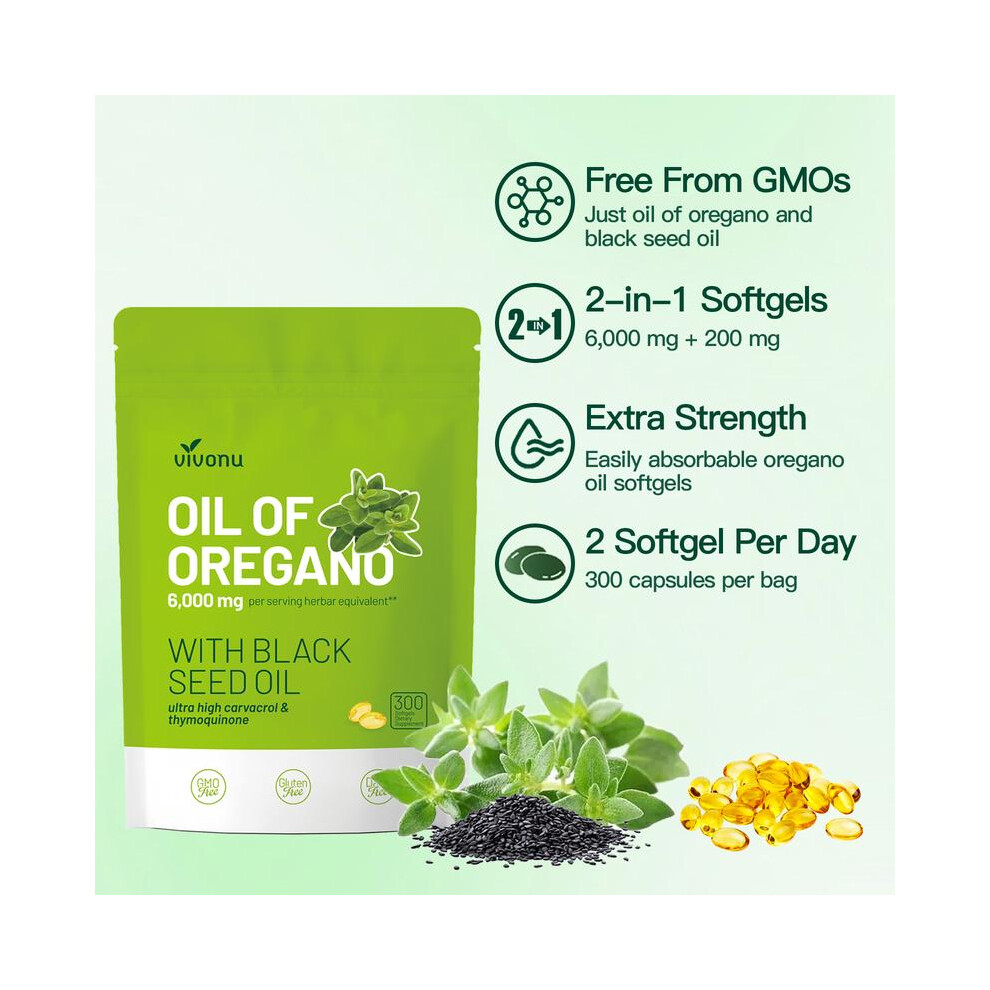Oil of Oregano with Black Seed Oil 300 Capsules | Natural Antioxidants | Nutritional Support | Highly Effective Botanicals Dietary Healthcare