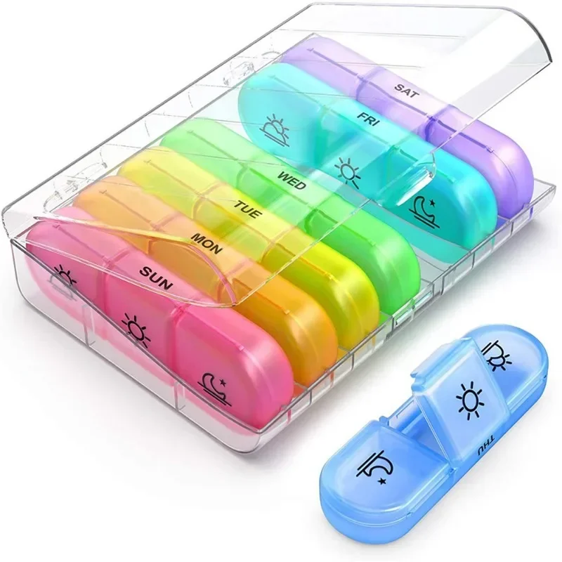 (Black) Pill Box 7 Days Weekly Pill Organizer Case 21 grids 3 Times One Day Portable Travel Storage Box with Large Compartments for Vitamins Medicine Fish Oils