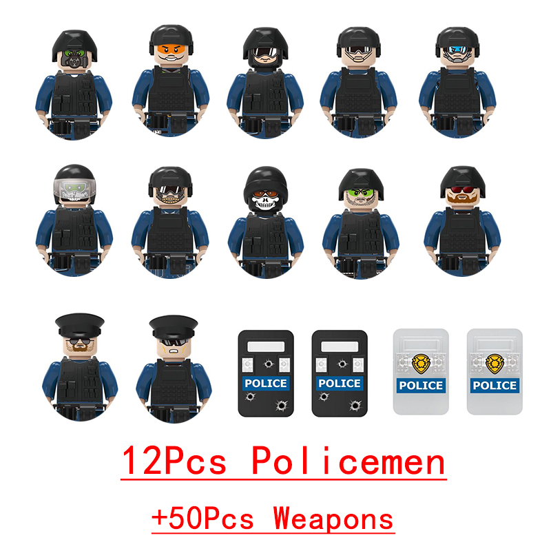 (Police F) Military Special Forces Commandos Police SWAT Model Weapons Guns Gangster Soldier Building Block Toy