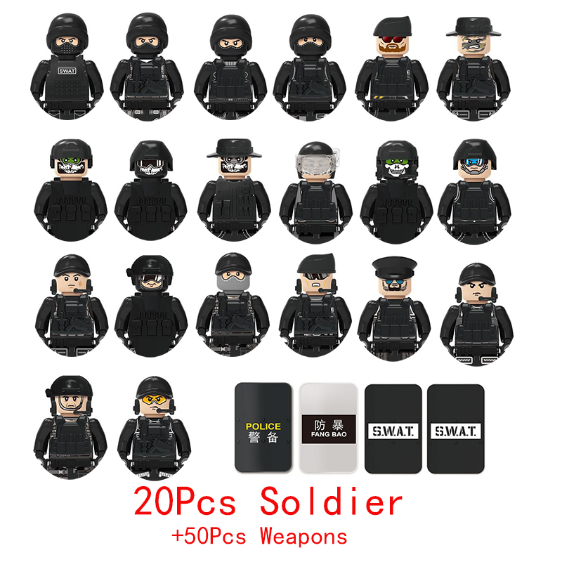 (Police F) Military Special Forces Commandos Police SWAT Model Weapons Guns Gangster Soldier Building Block Toy