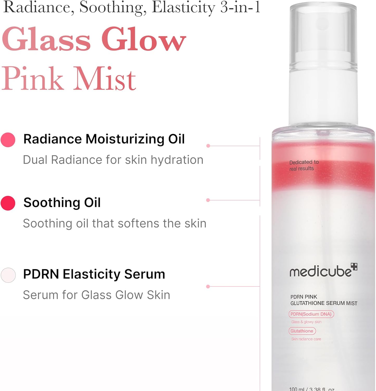 medicube Salmon DNA PDRN Pink Glutathione Spray Serum I Pink Glass Glow Serum Mist Moisturiser Soothing Firming Uneven skin tone Salmon PDRN Niacinamide 100ml