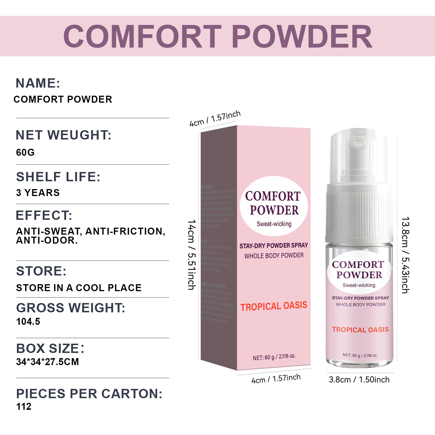 Body Comfort Powder Absorbent Soothing Refreshing For Dry Skin Daily Hygiene And Freshness Care 60g