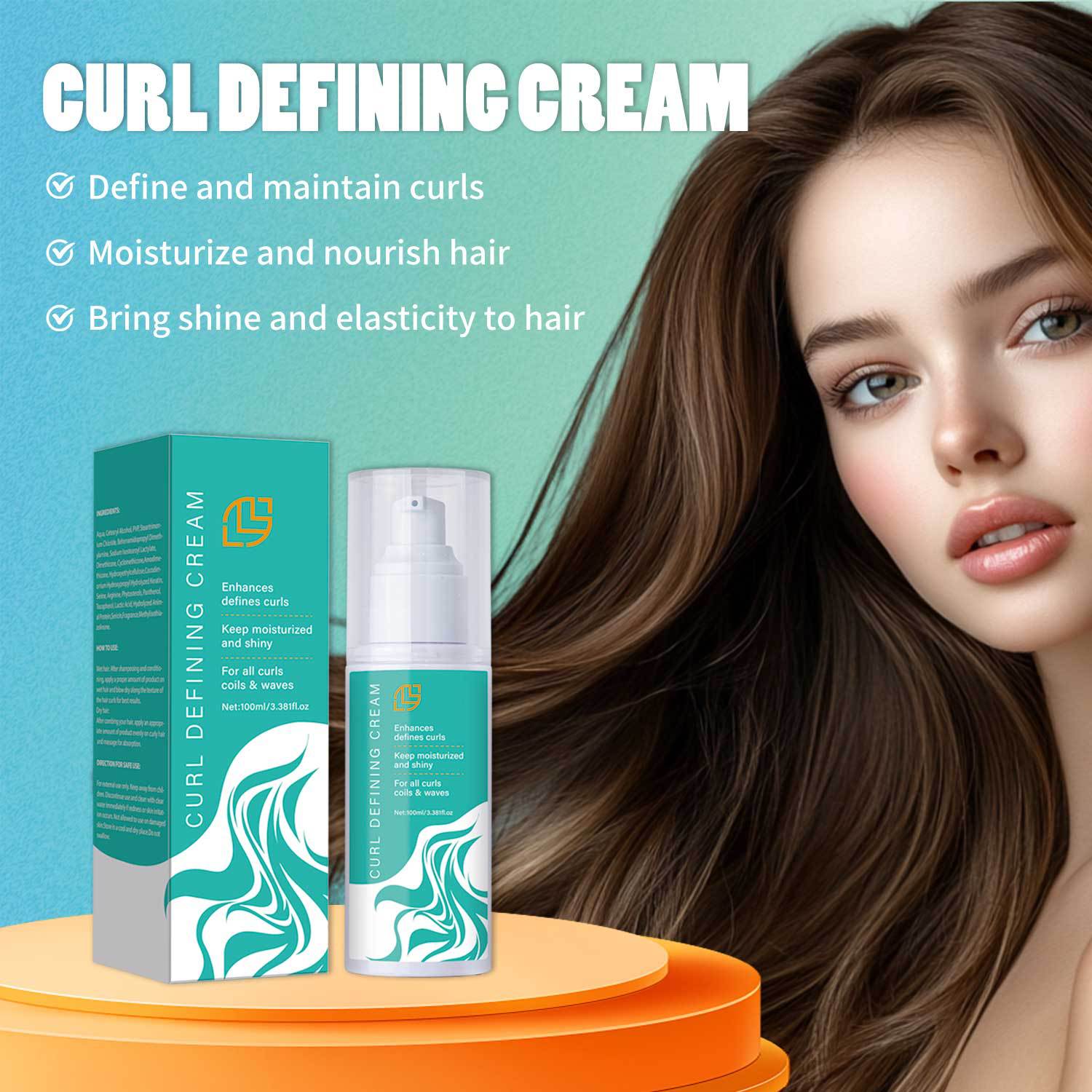 Curl Defining Cream Natural Bouncy Curls Frizz Control Moisturizing For Wavy Curly Hair Daily Styling Treatment 100ml