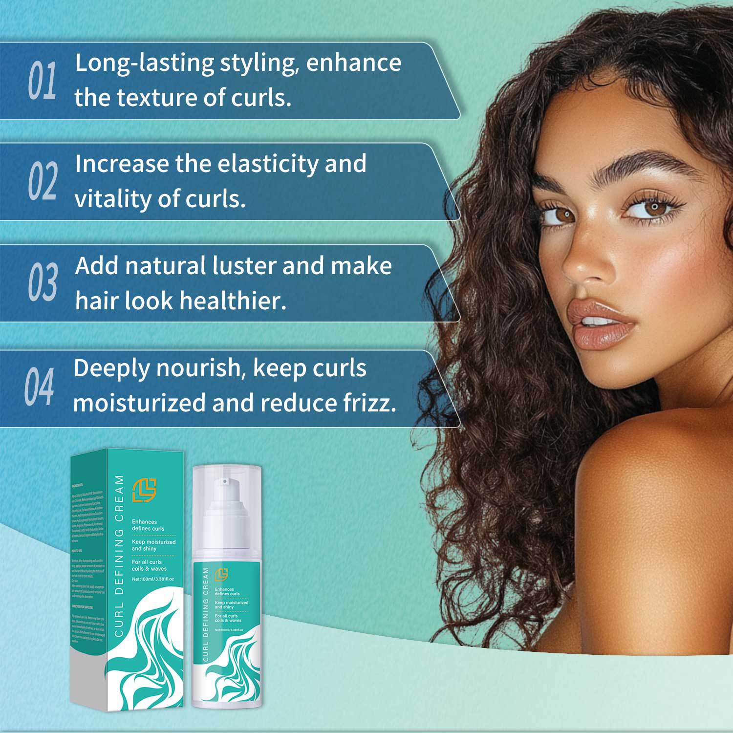 Curl Defining Cream Natural Bouncy Curls Frizz Control Moisturizing For Wavy Curly Hair Daily Styling Treatment 100ml