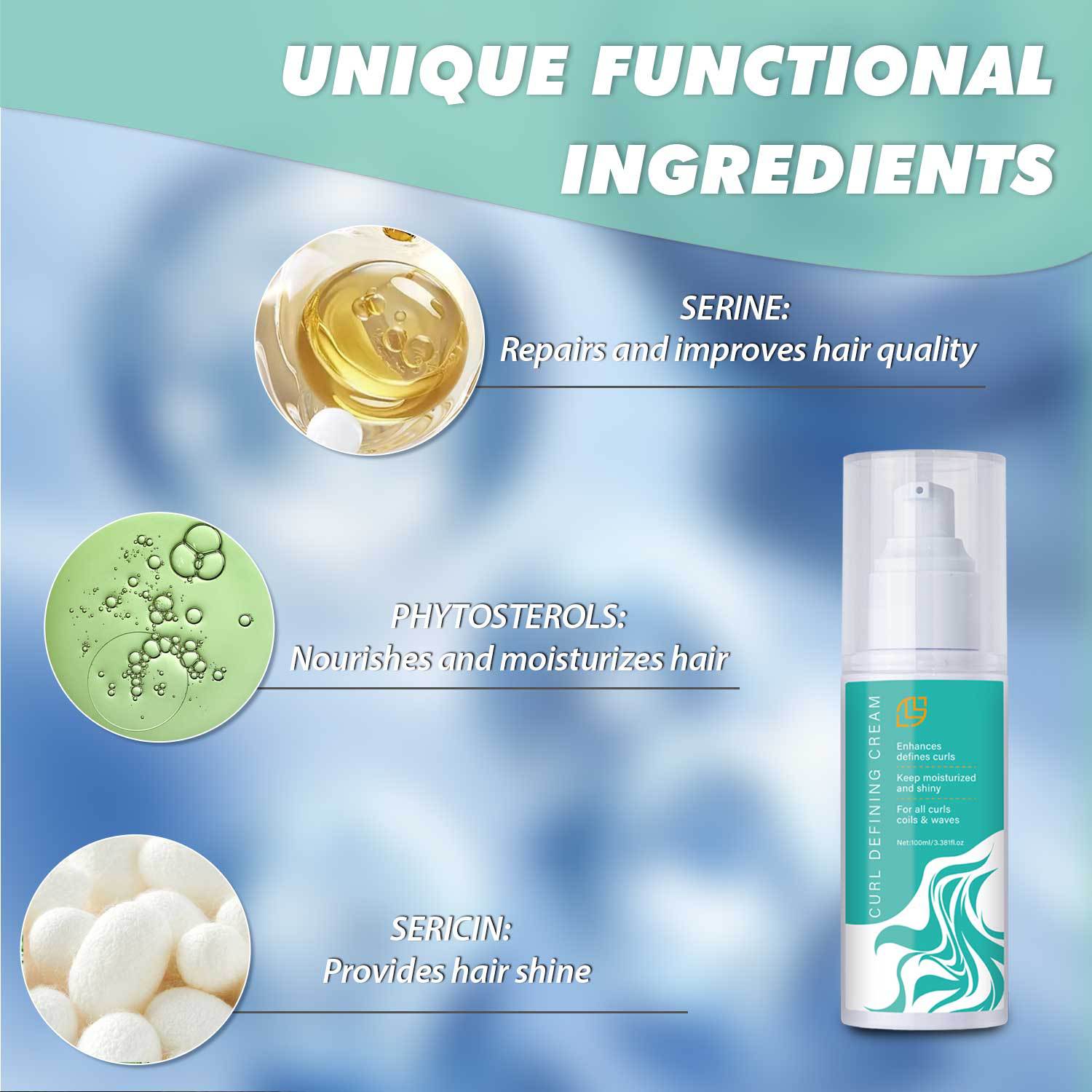 Curl Defining Cream Natural Bouncy Curls Frizz Control Moisturizing For Wavy Curly Hair Daily Styling Treatment 100ml