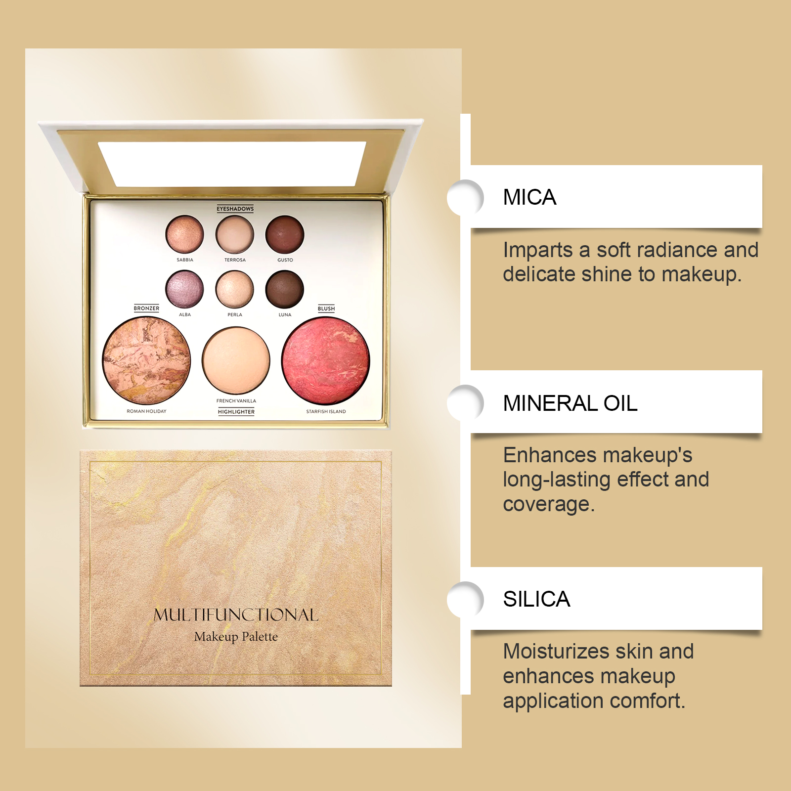 Gilded Synthetic Makeup Palette Eye Shadow Contour Blush Highlight Under Eye Bright Multi Function All Purpose Cosmetic Tray