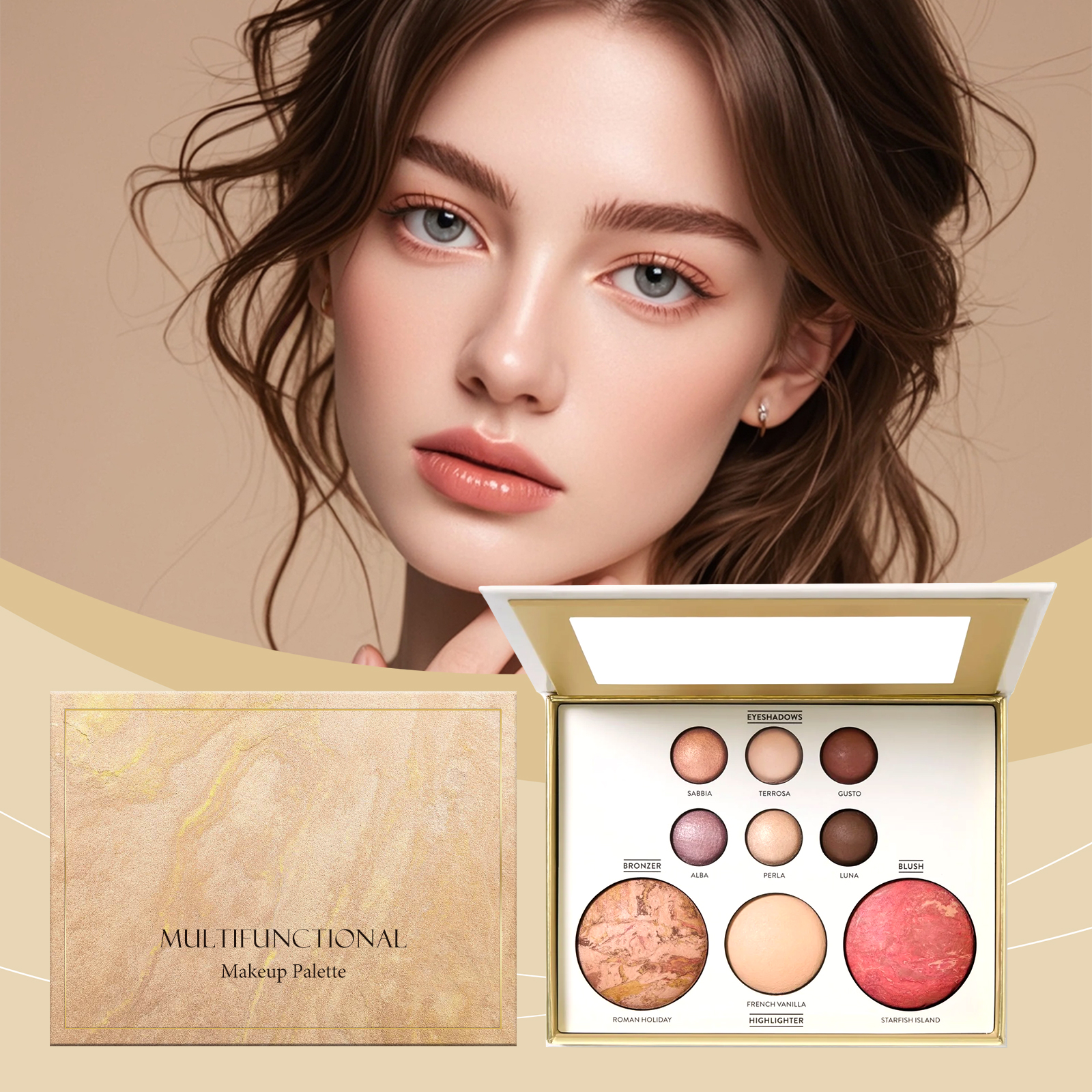 Gilded Synthetic Makeup Palette Eye Shadow Contour Blush Highlight Under Eye Bright Multi Function All Purpose Cosmetic Tray
