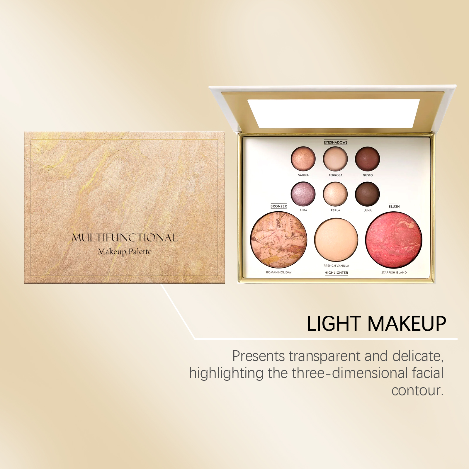 Gilded Synthetic Makeup Palette Eye Shadow Contour Blush Highlight Under Eye Bright Multi Function All Purpose Cosmetic Tray