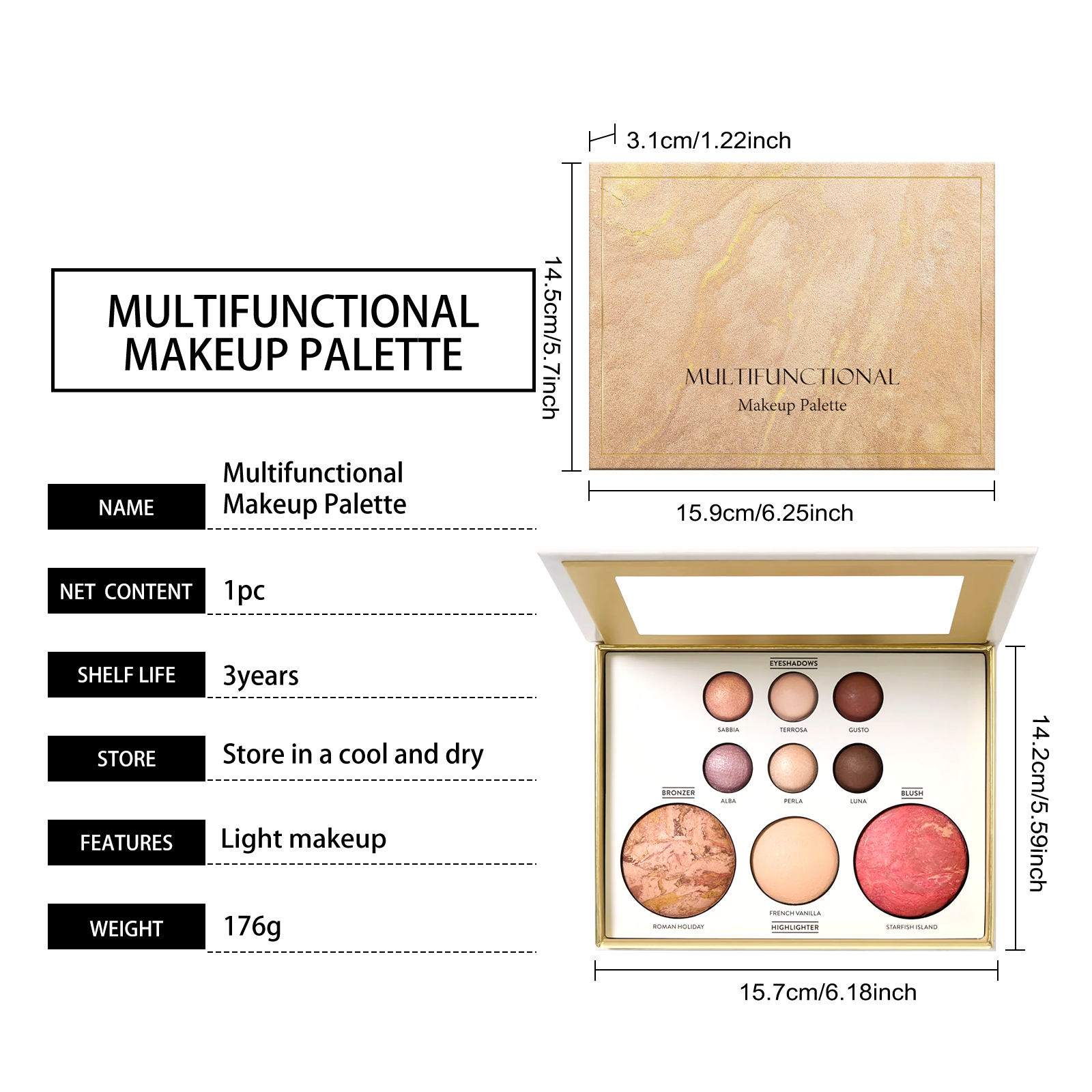 Gilded Synthetic Makeup Palette Eye Shadow Contour Blush Highlight Under Eye Bright Multi Function All Purpose Cosmetic Tray