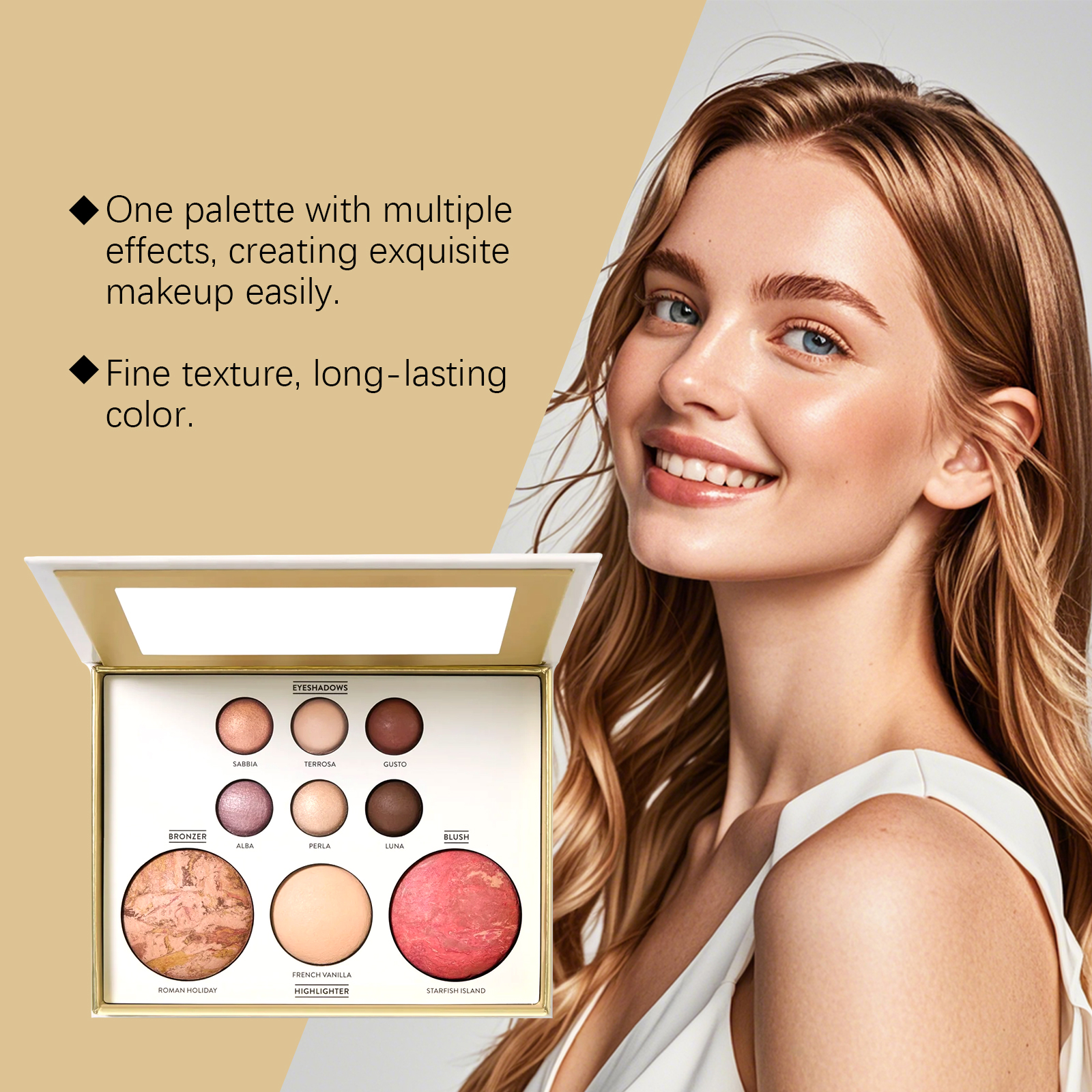 Gilded Synthetic Makeup Palette Eye Shadow Contour Blush Highlight Under Eye Bright Multi Function All Purpose Cosmetic Tray