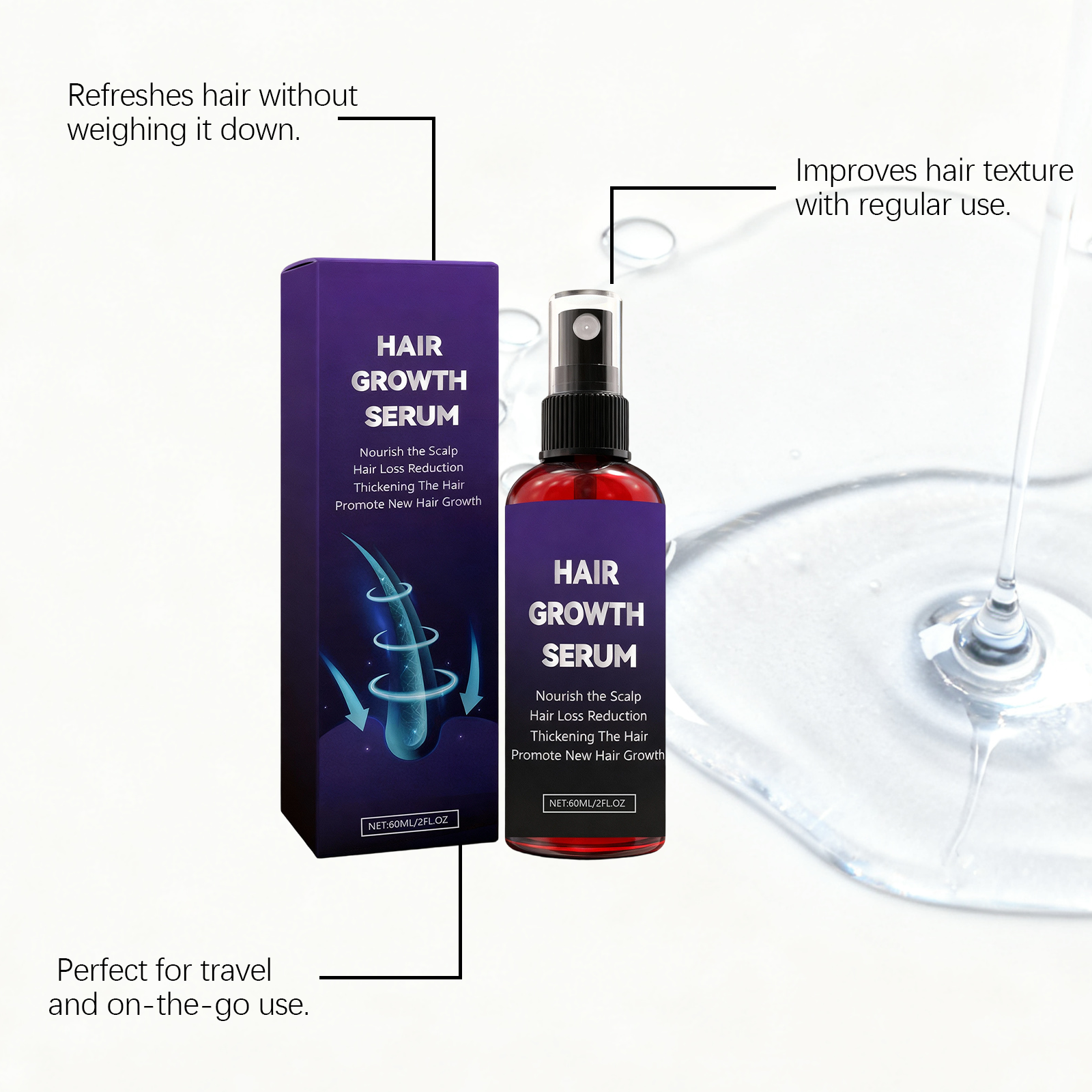 Rosemary Hair Essence Spray Shiny Hydrated Soft Fluffy Plump No Rinse Nutrient Hair Care Liquid Treatment
