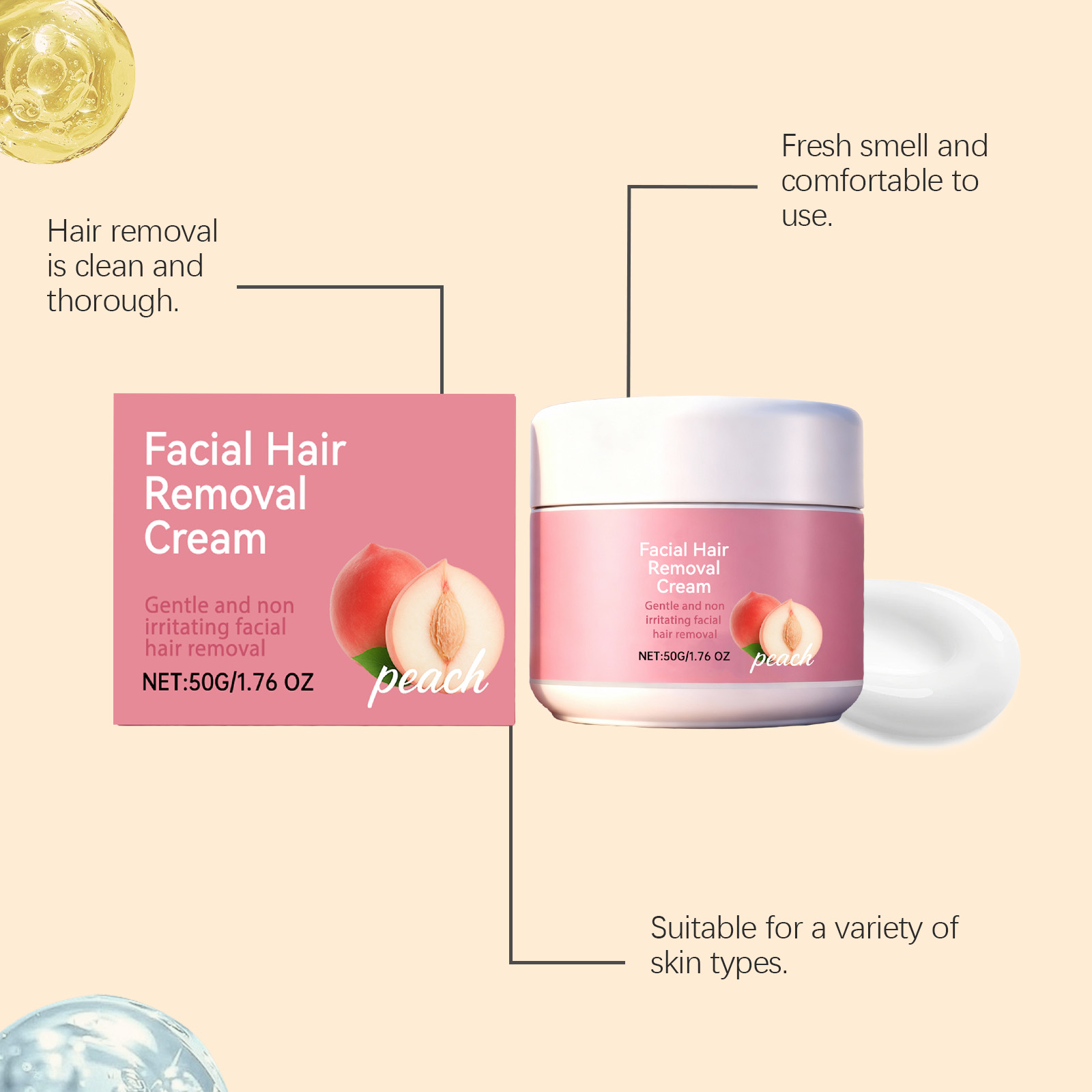 Facial Hair Removal Cream Mild Moisturizing Convenient Smooth Cleansing Care Lip Face Skin