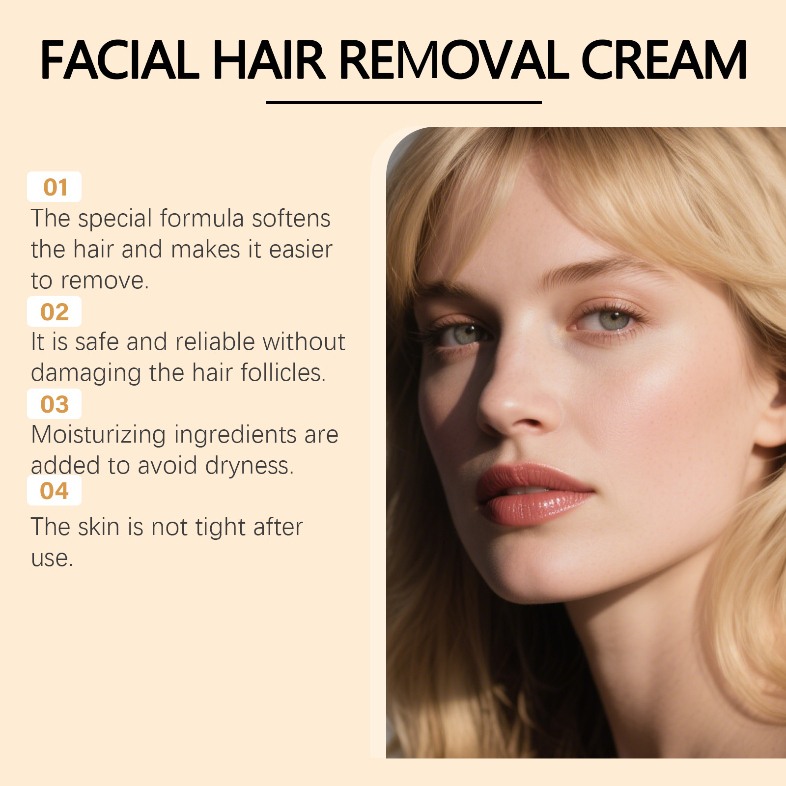 Facial Hair Removal Cream Mild Moisturizing Convenient Smooth Cleansing Care Lip Face Skin