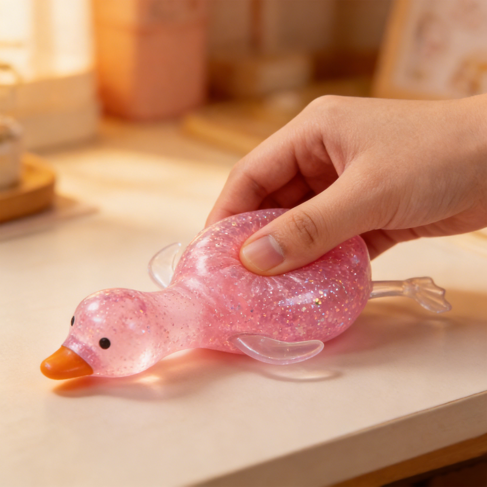 (Pink) Pink Imitation Duck Squeeze Toy Cute Fun Slow Rebound Stress Relief Hand Held Daily Mood Calming Play Item