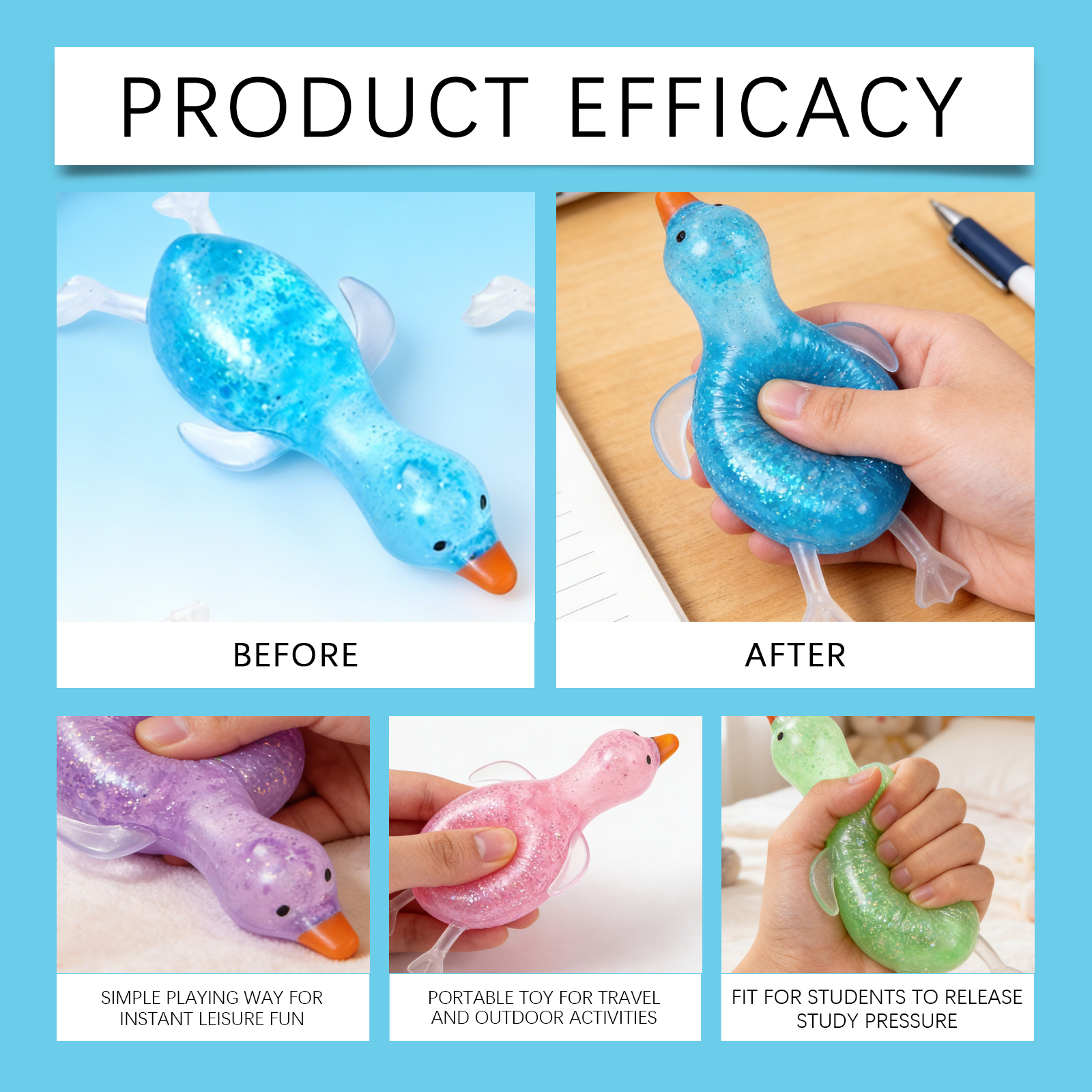 (Pink) Pink Imitation Duck Squeeze Toy Cute Fun Slow Rebound Stress Relief Hand Held Daily Mood Calming Play Item