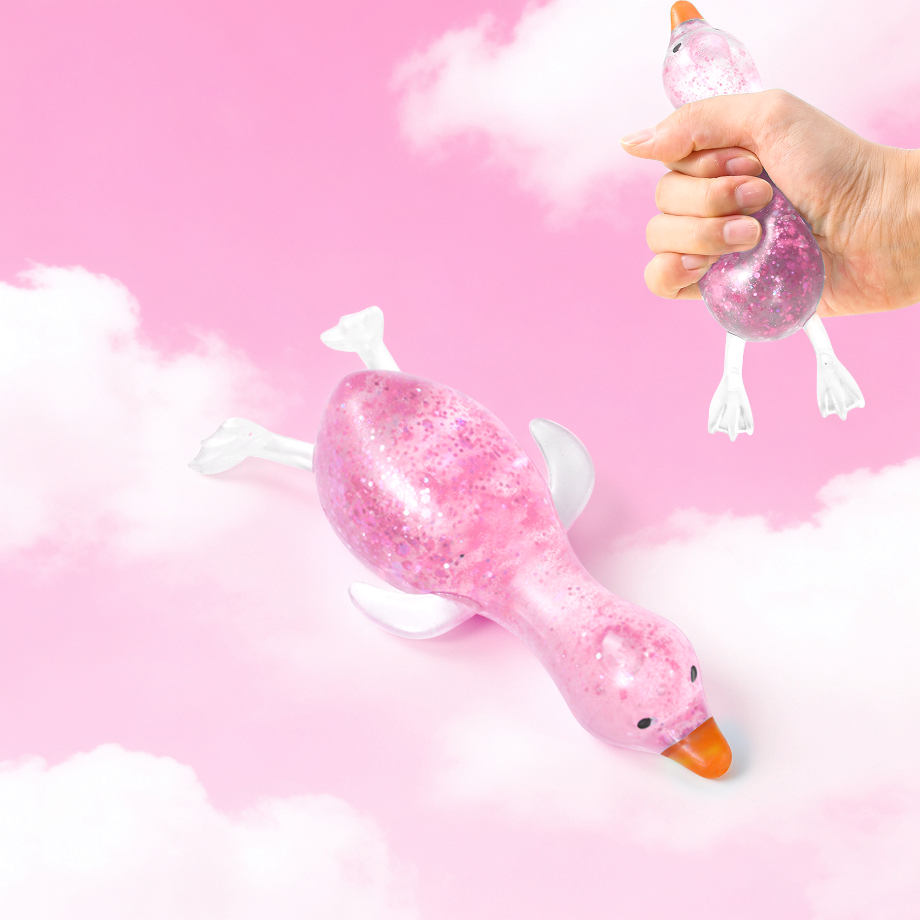 (Pink) Pink Imitation Duck Squeeze Toy Cute Fun Slow Rebound Stress Relief Hand Held Daily Mood Calming Play Item