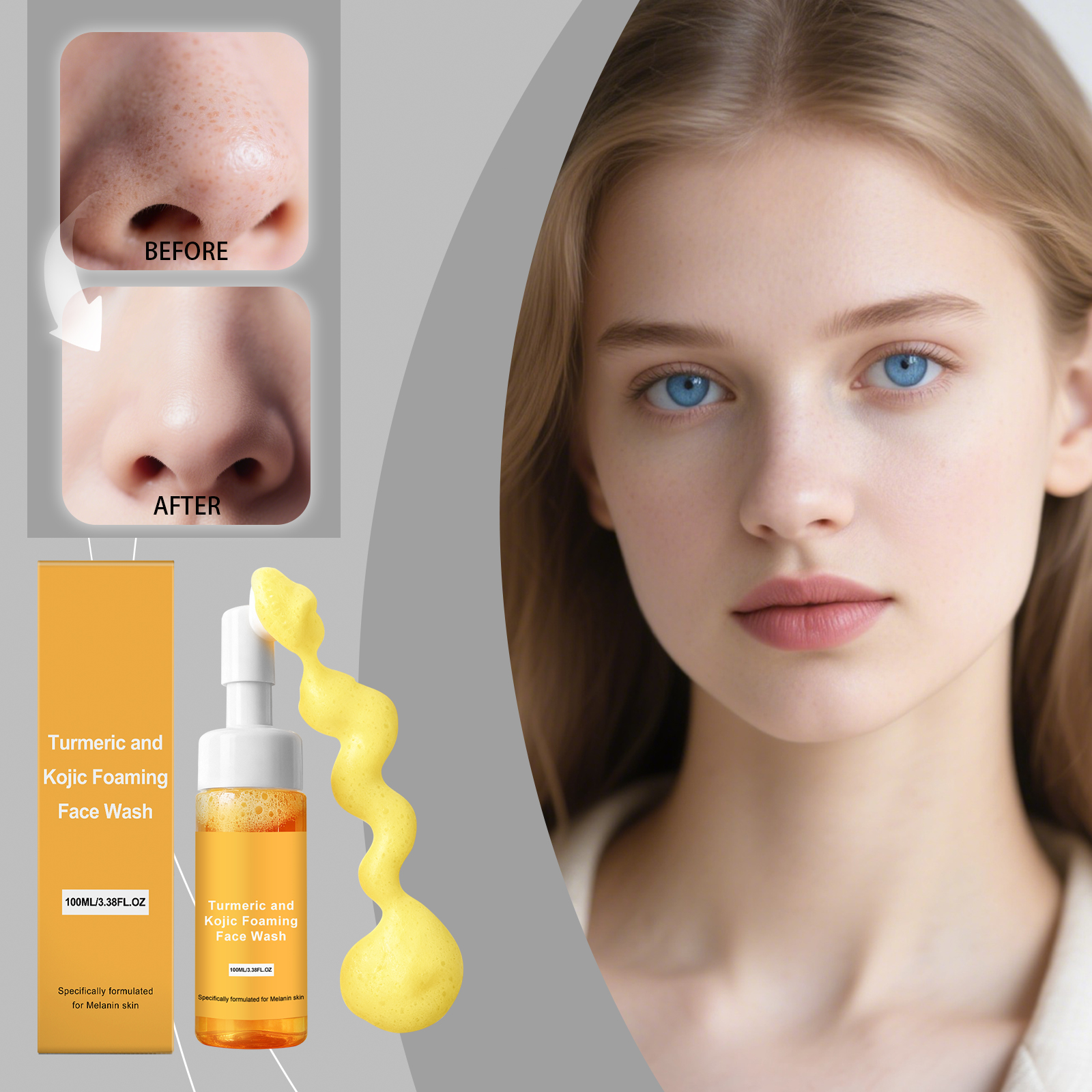 Turmeric Foam Facial Cleanser Dense Bubbles Hydrating Mild Refreshing Oil Control Moisturizing Daily Comfort Skin Care