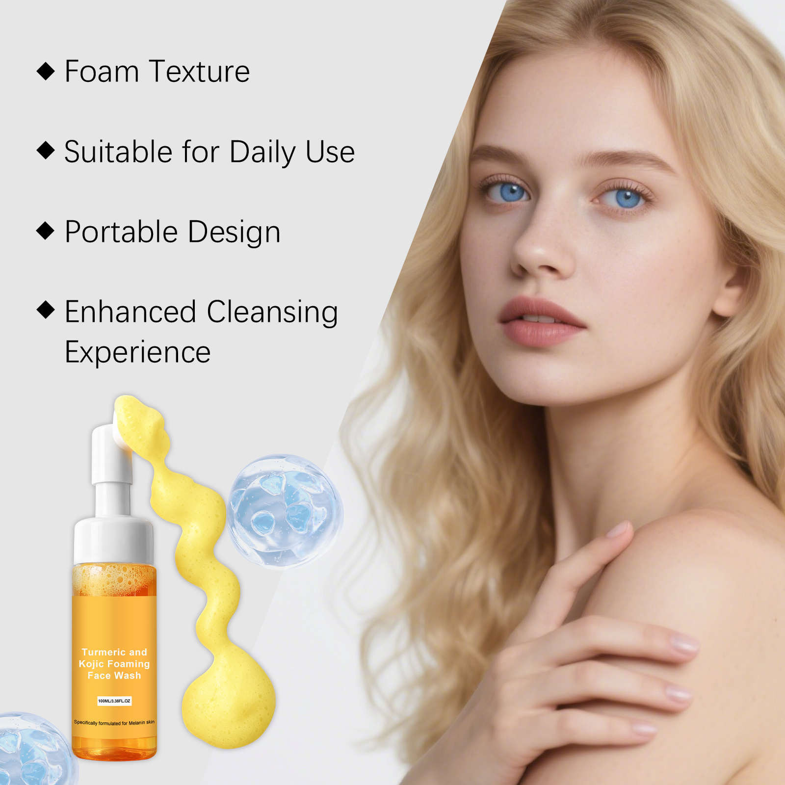 Turmeric Foam Facial Cleanser Dense Bubbles Hydrating Mild Refreshing Oil Control Moisturizing Daily Comfort Skin Care