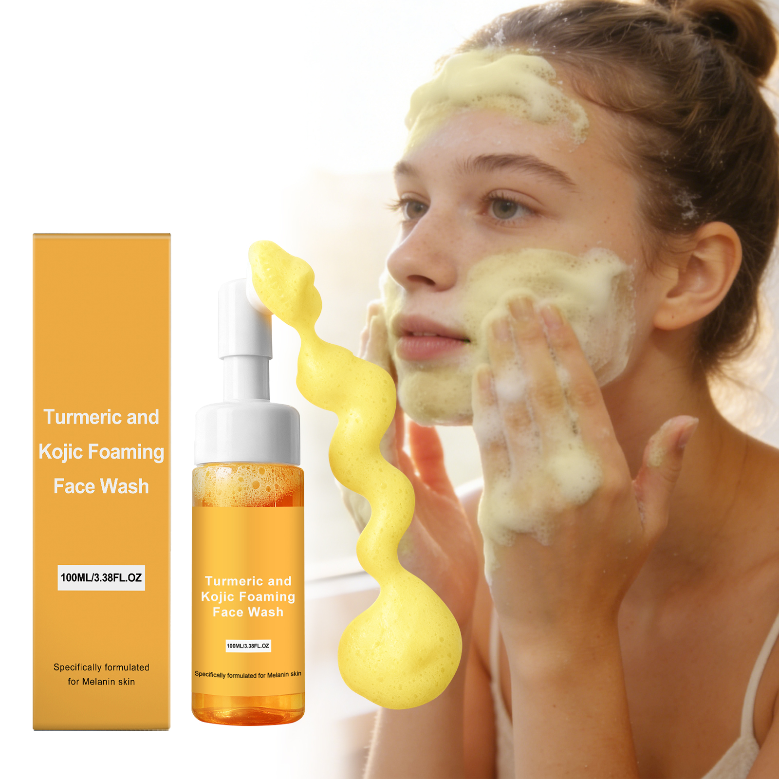 Turmeric Foam Facial Cleanser Dense Bubbles Hydrating Mild Refreshing Oil Control Moisturizing Daily Comfort Skin Care