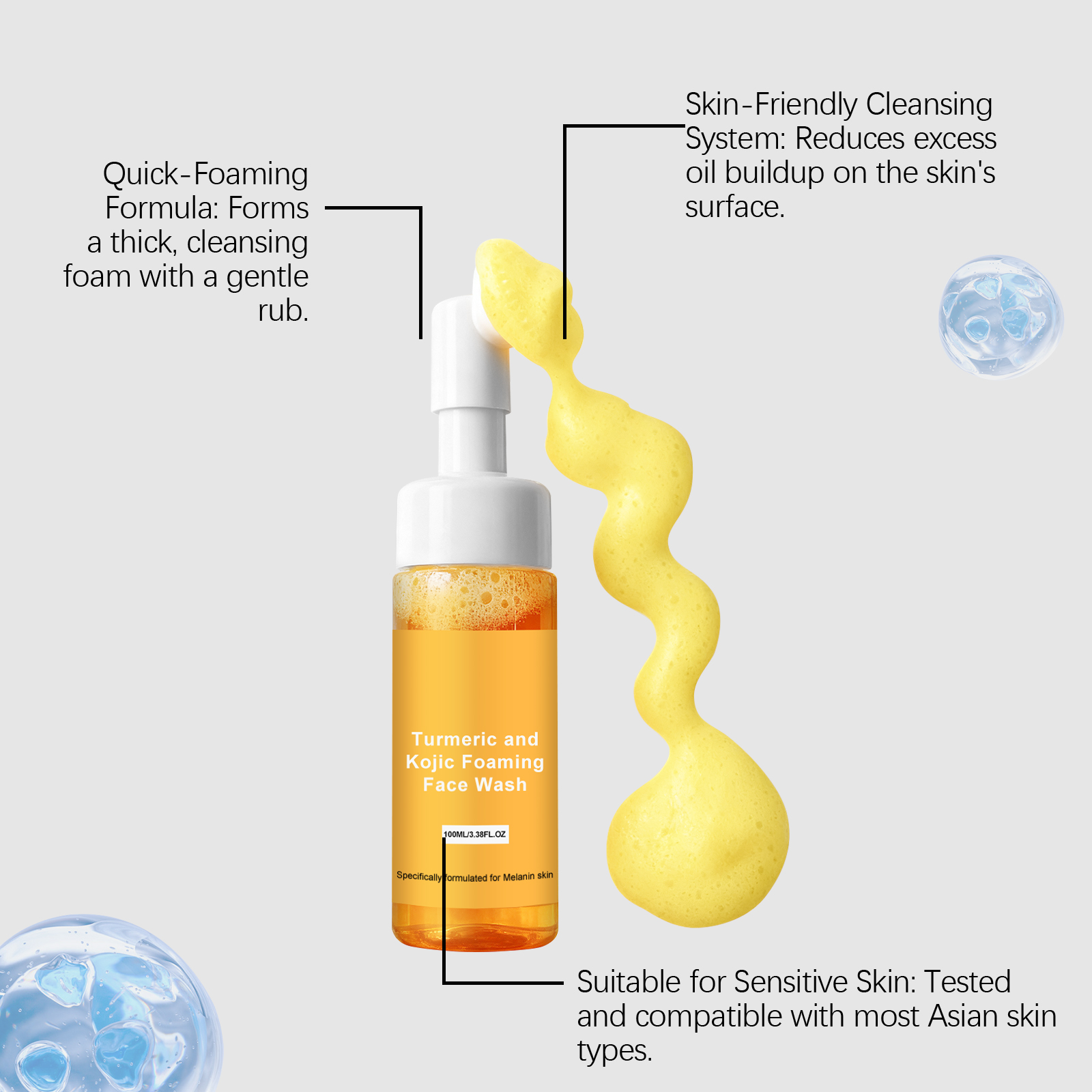Turmeric Foam Facial Cleanser Dense Bubbles Hydrating Mild Refreshing Oil Control Moisturizing Daily Comfort Skin Care