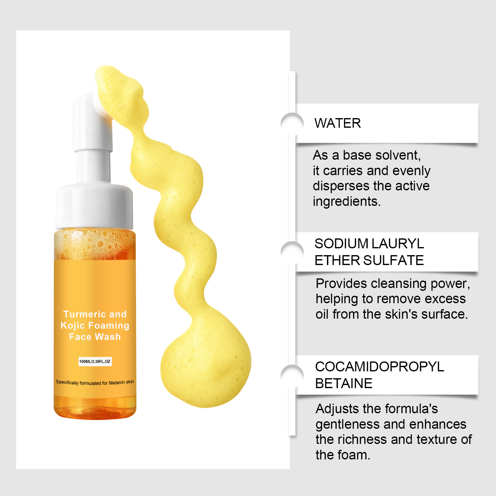 Turmeric Foam Facial Cleanser Dense Bubbles Hydrating Mild Refreshing Oil Control Moisturizing Daily Comfort Skin Care