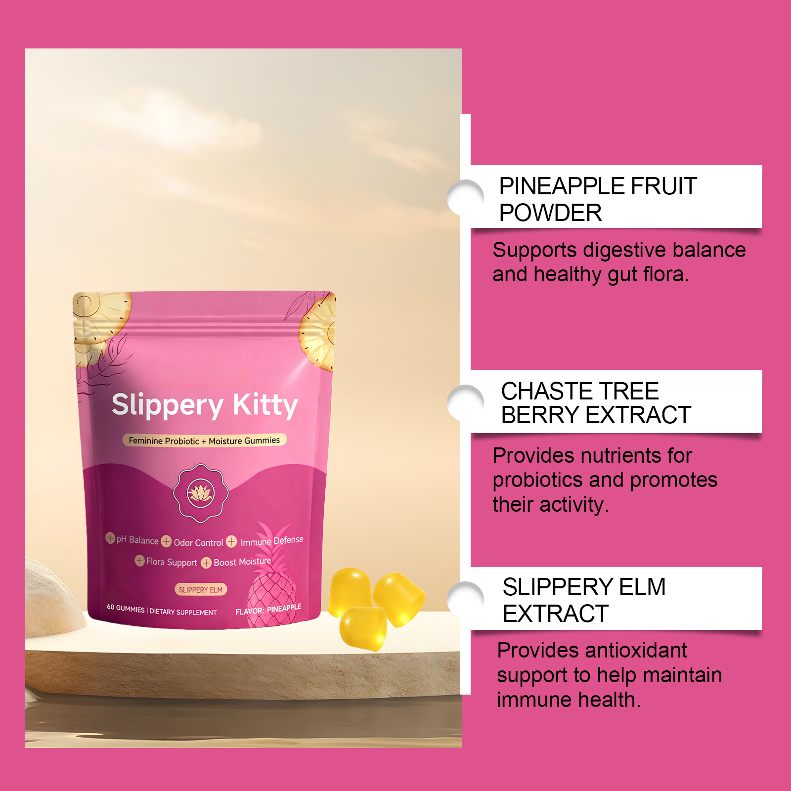 Women Probiotic Gummy Mild Care Comfort Nurture Improve Condition Daily Dietary Supplement For Female Body Health Balance Inner Wellness