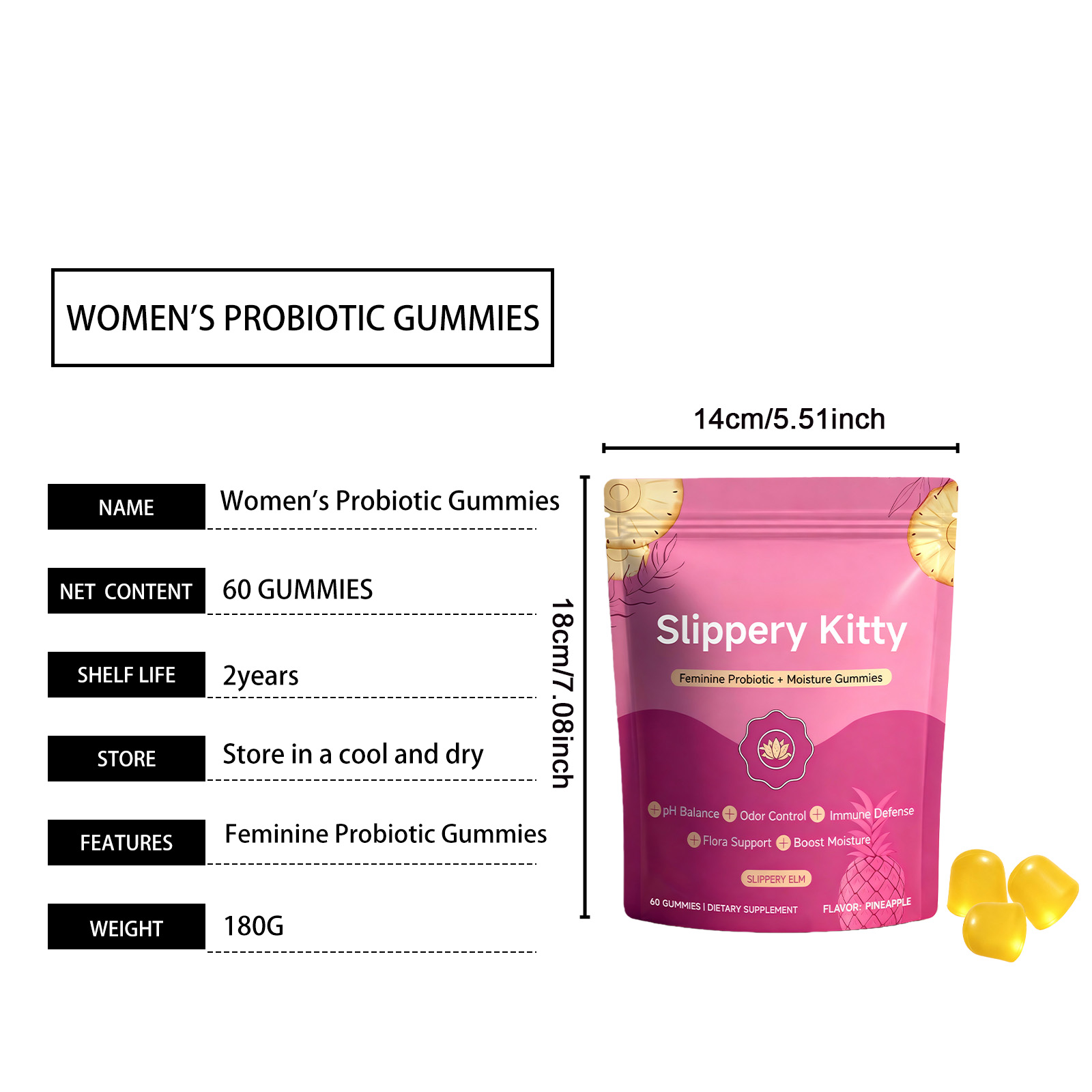 Women Probiotic Gummy Mild Care Comfort Nurture Improve Condition Daily Dietary Supplement For Female Body Health Balance Inner Wellness