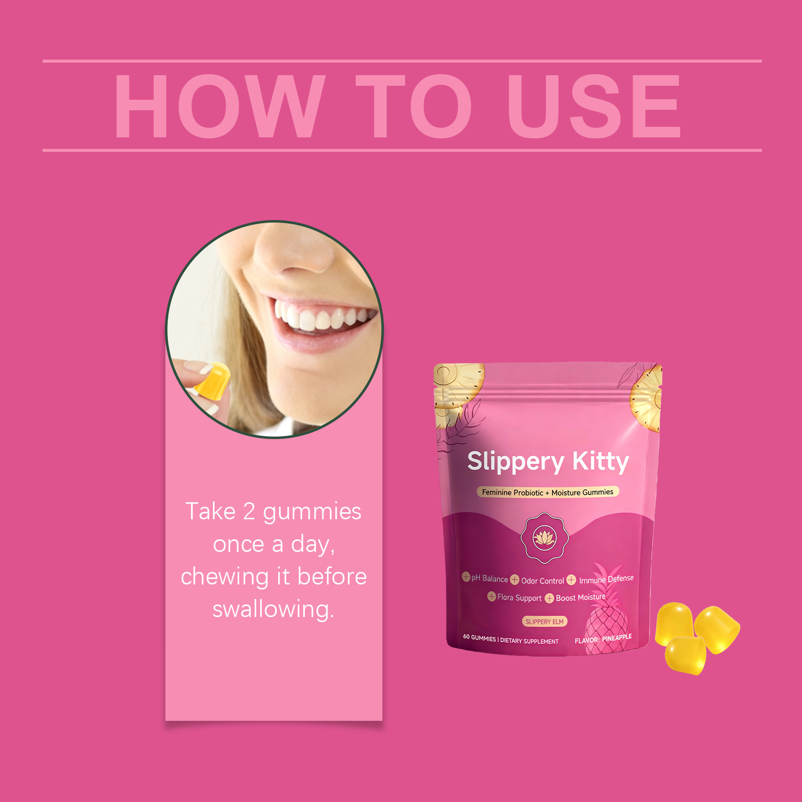 Women Probiotic Gummy Mild Care Comfort Nurture Improve Condition Daily Dietary Supplement For Female Body Health Balance Inner Wellness